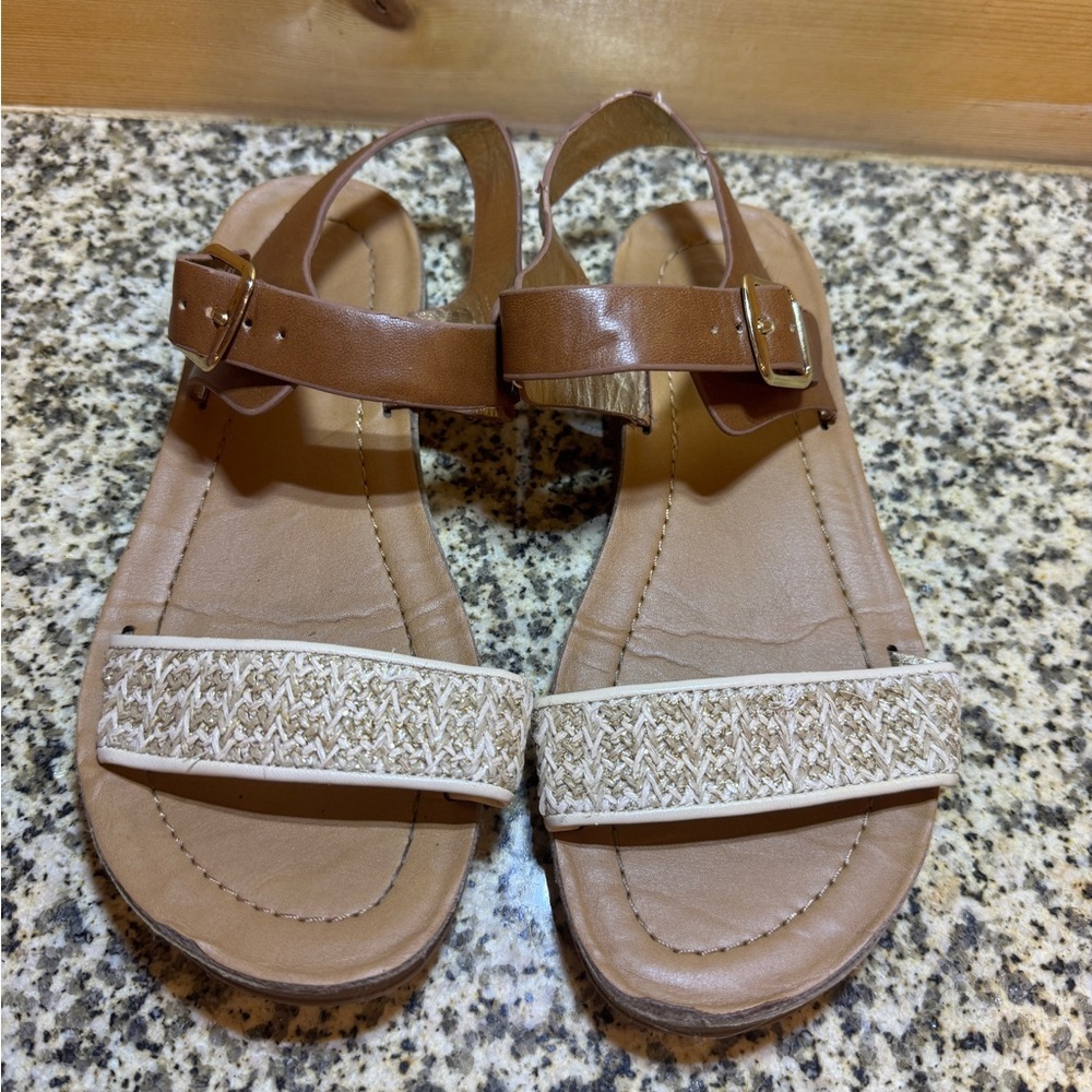 Wonder Nation Kids Girls Brown Straw Accent Sandals Size 3‎
